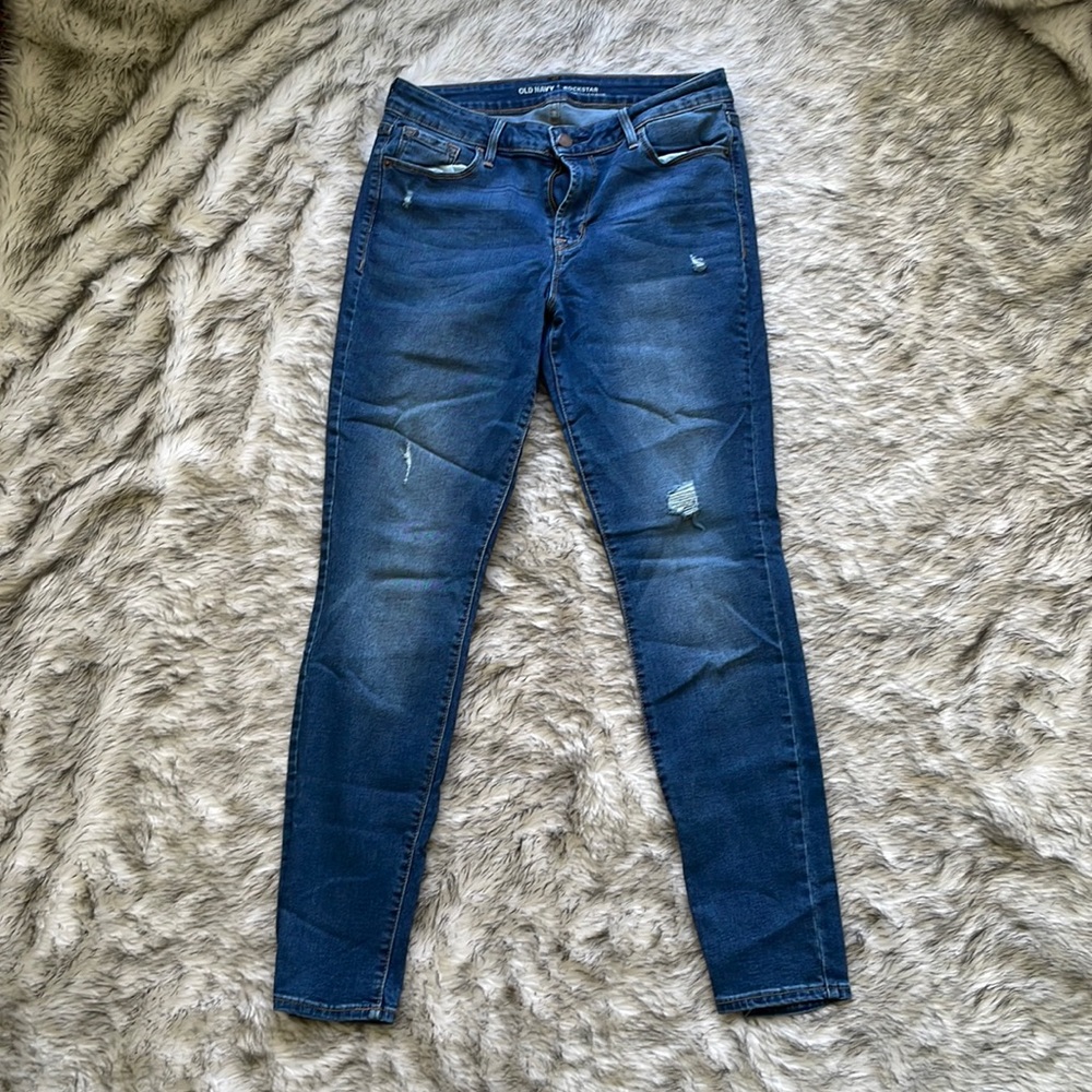 Old Navy Mid Rise Distressed Skinny Jeans